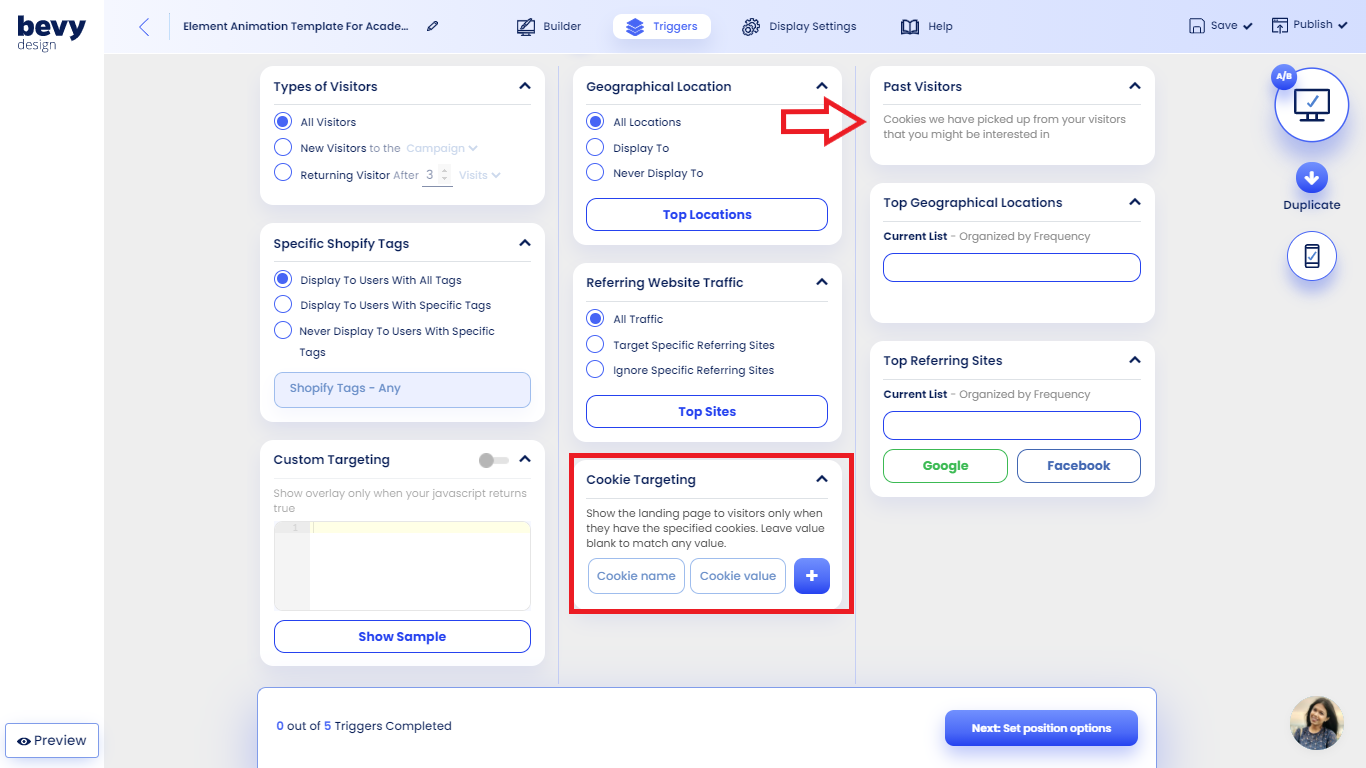 Screenshot of Cookie based targeting