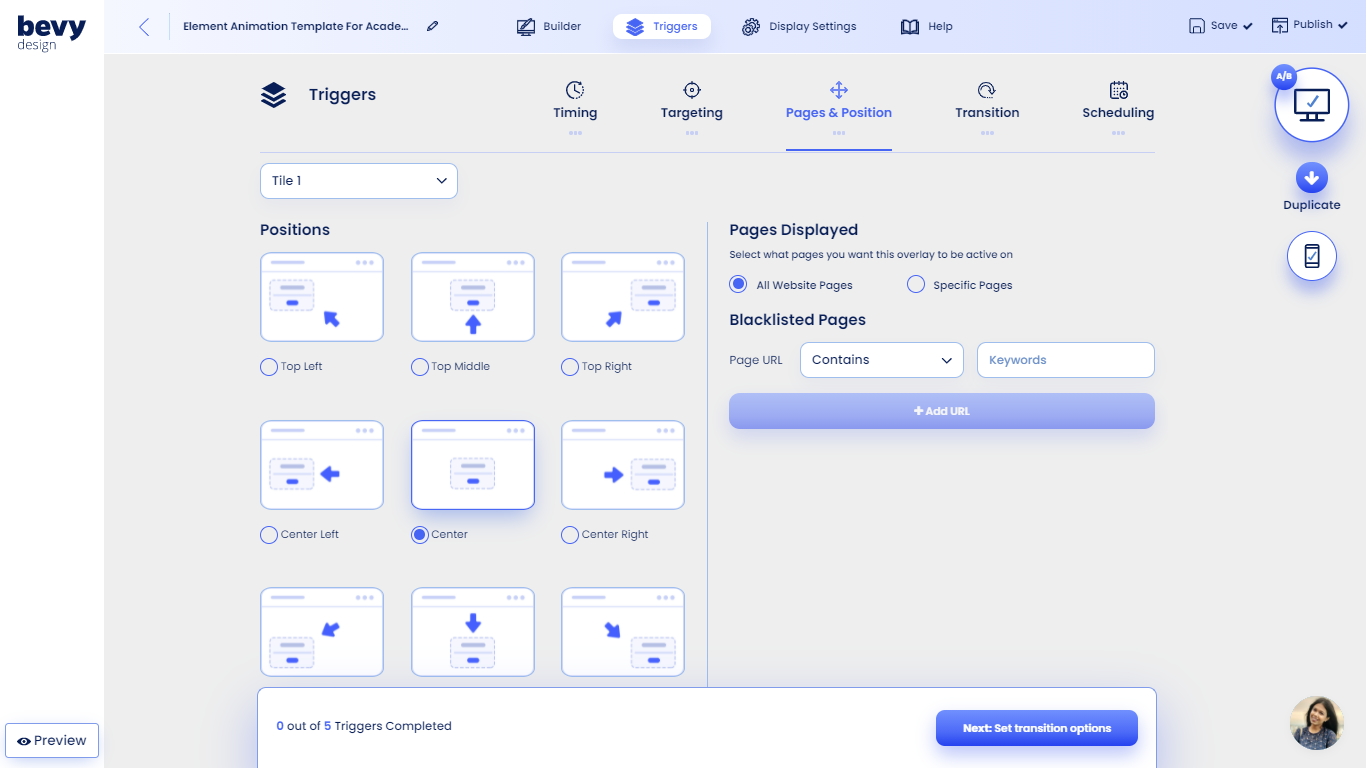 Screenshot of Pages & Position Page