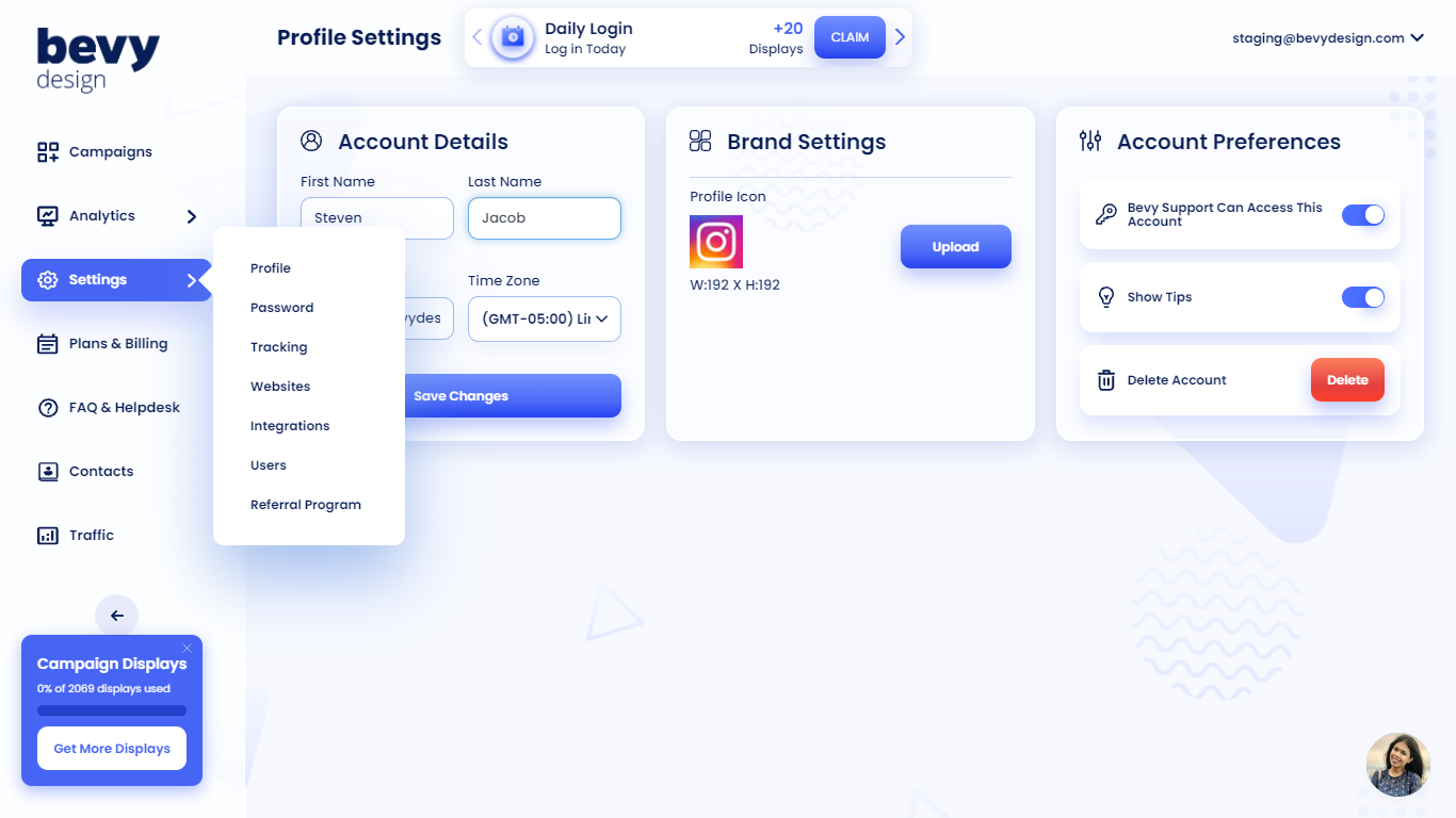 Screenshot of Bevy Design Settings