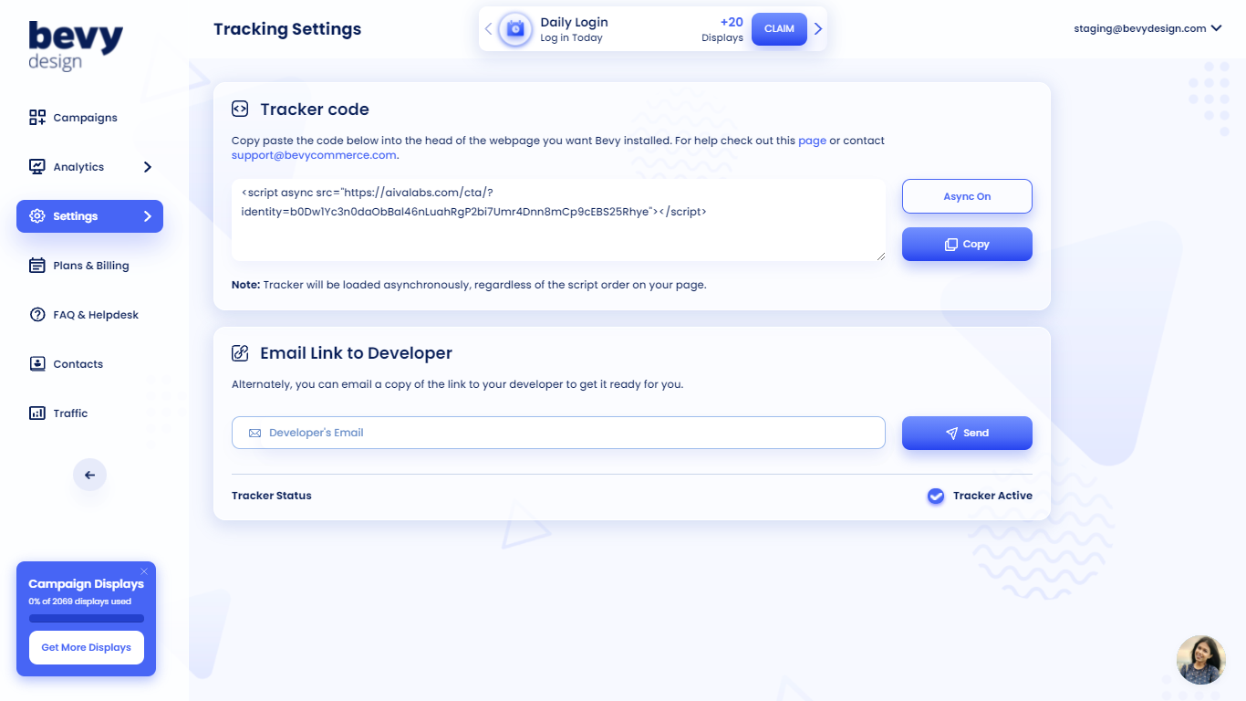 One Line Javascript Integration Tracker Code