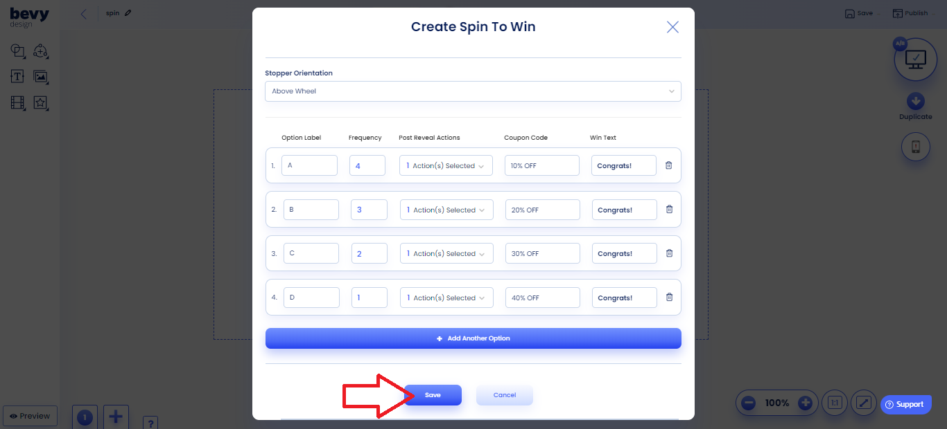 Screenshot of Creating Spin to Win